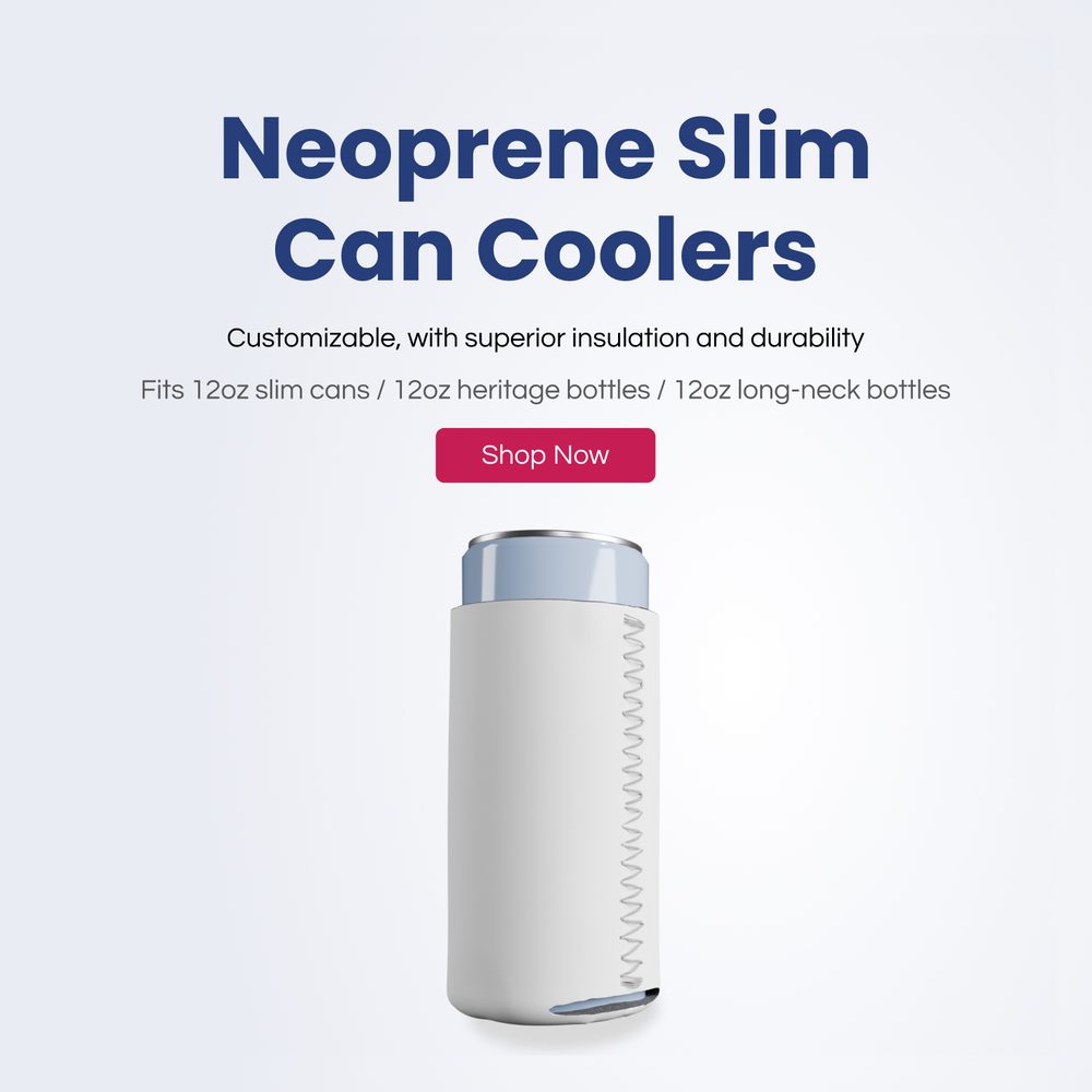 PartyPrints neoprene slim can coolers.