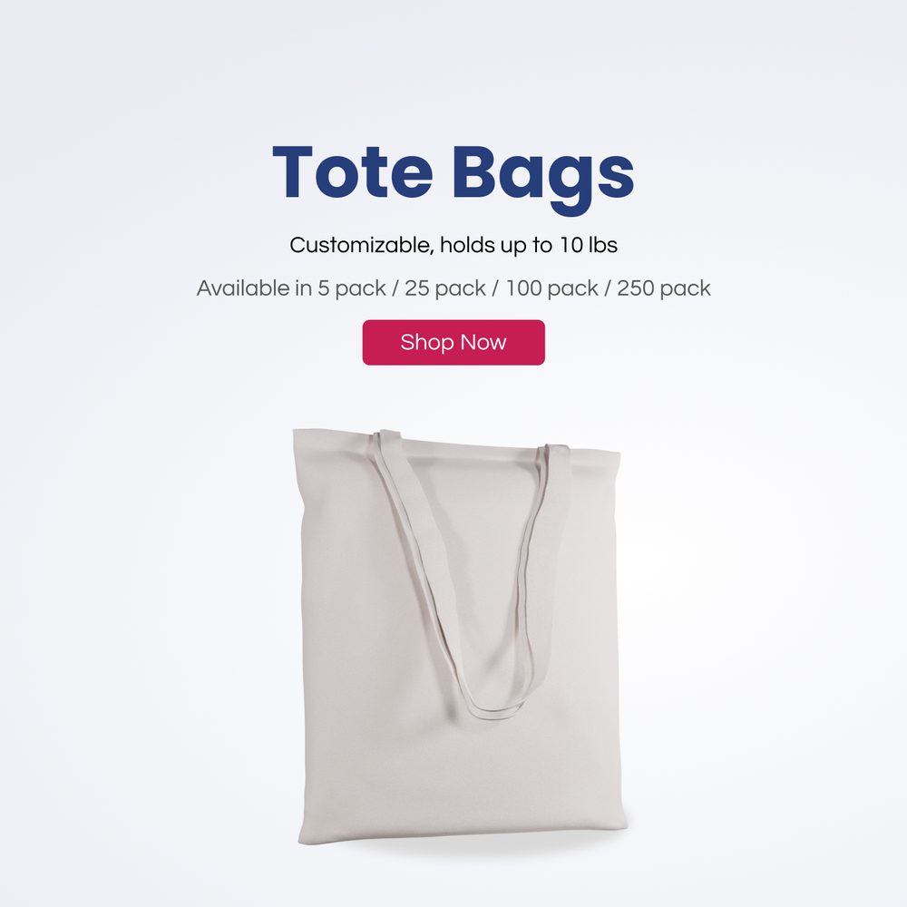 PartyPrints customizable tote bags, holds up to 10 lbs.